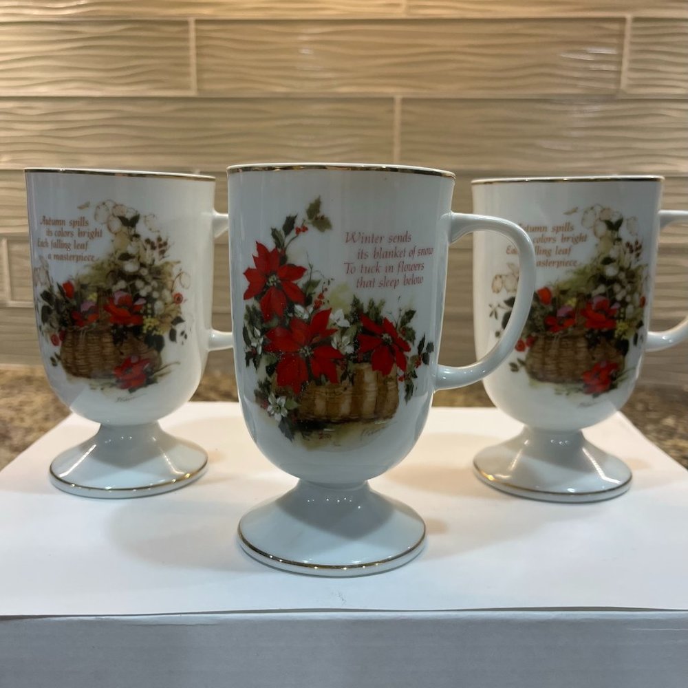 Christmas Pedestal Mugs Robert Fobear Four Seasons Collection